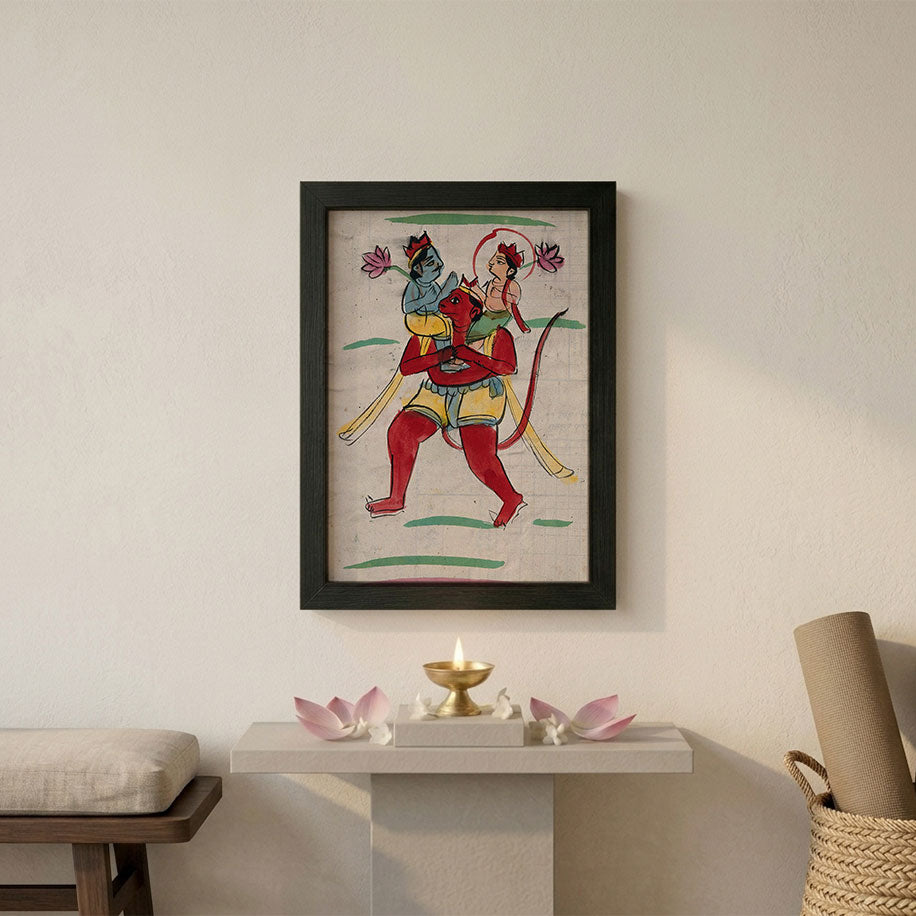 Lord Hanuman carries Ram and Lakshman framed psoter