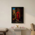 Lady offering alms outside shiva temple framed poster