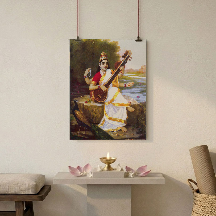 Goddess Saraswati by the river poster