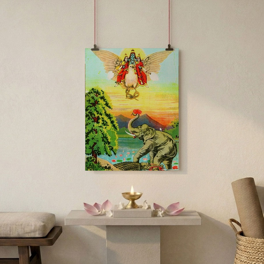 Vishnu Protecting Elephant Gajendra poster
