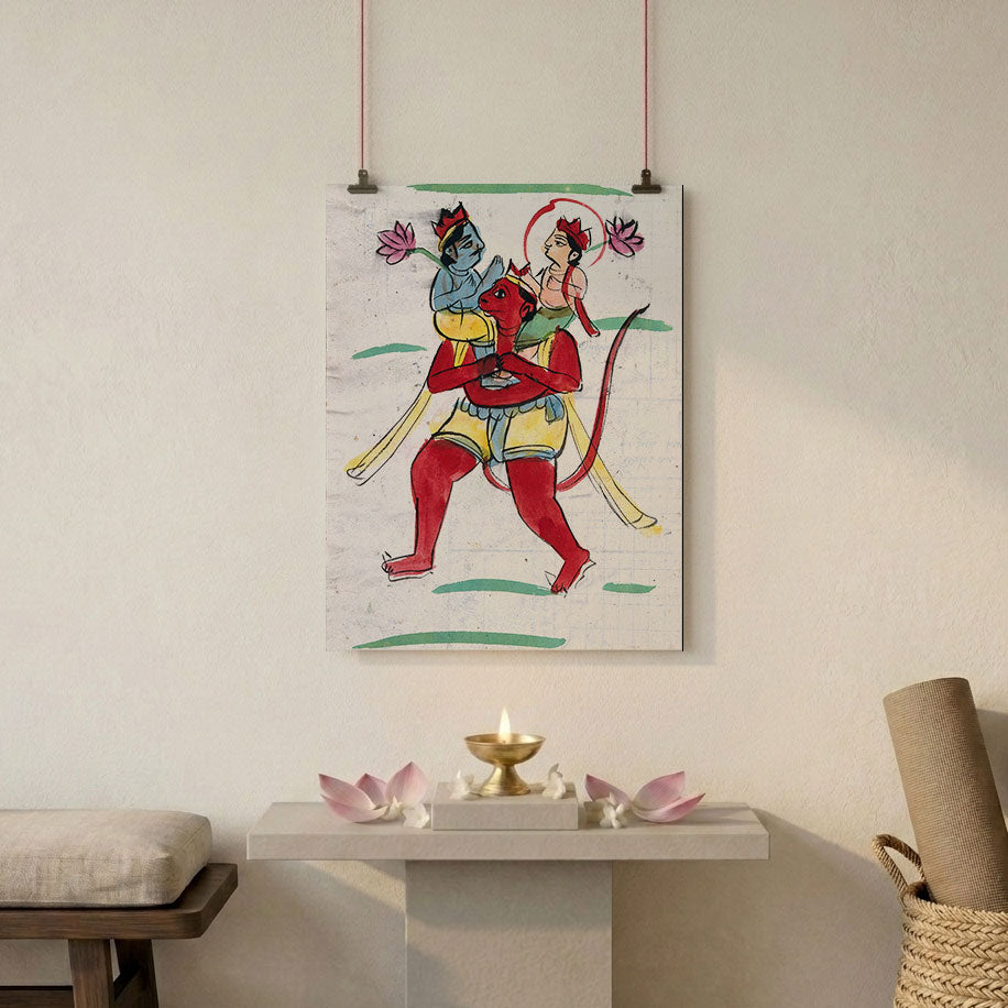 Lord Hanuman carries Ram and Lakshman poster